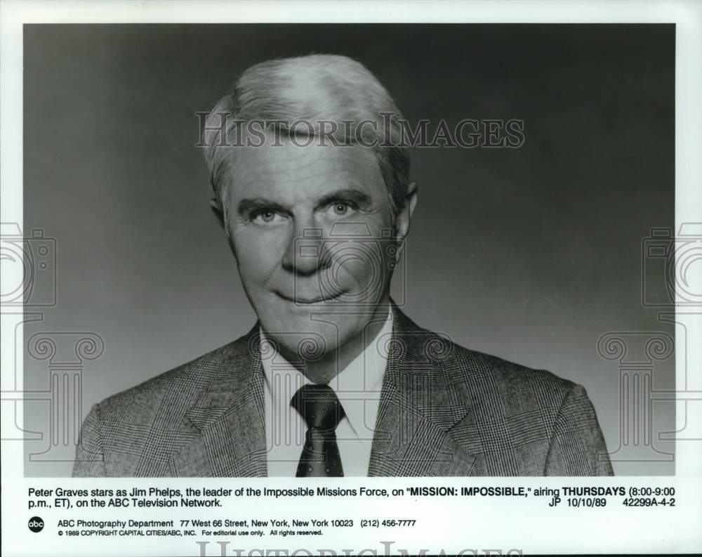 1989 Press Photo Peter Graves stars on Mission Impossible, on ABC Television.- Historic Images