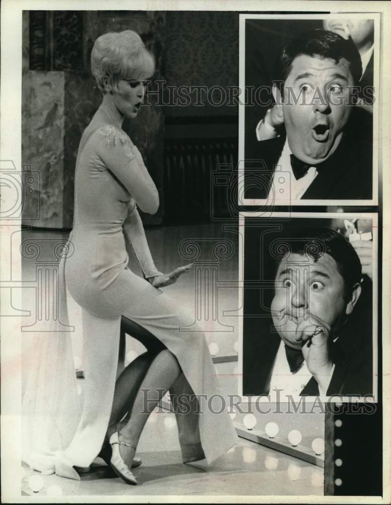 1969 Comedian Buddy Hackett shown reacting to woman's dance moves-Historic Images