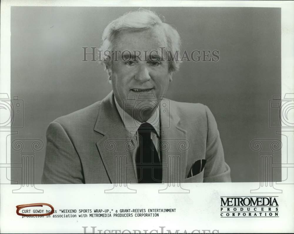 1986 Press Photo Curt Gowdy, Host of &quot;Weekend Sports Wrap-Up&quot; - hcp54287- Historic Images