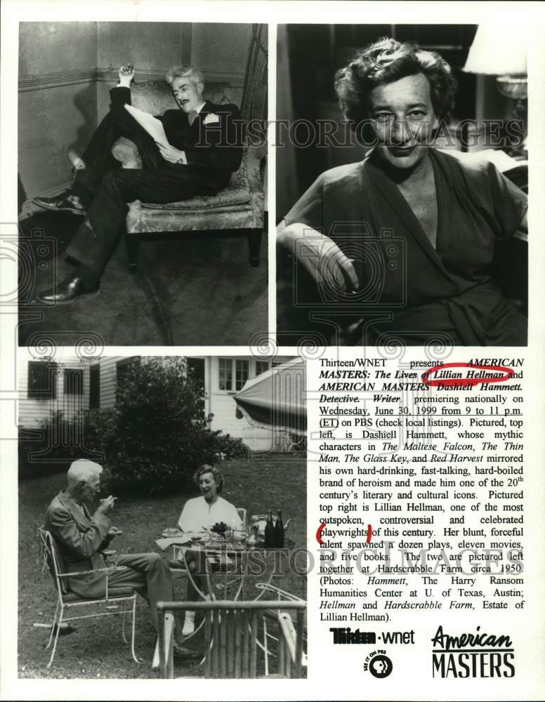 1999 Press Photo Lillian Hellman, Dashiell Hammett on &quot;American Masters&quot; - Historic Images