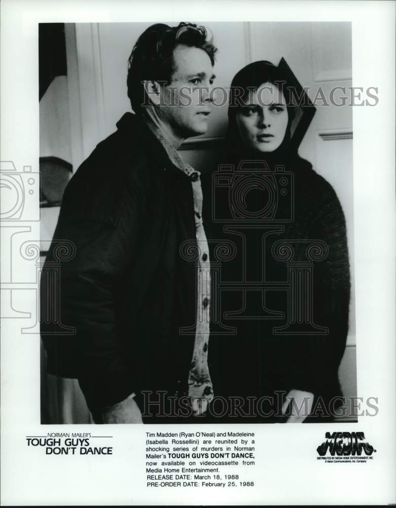 1988 Press Photo Ryan O'Neal, Isabella Rossellini in "Tough Guys Don't Dance" - Historic Images