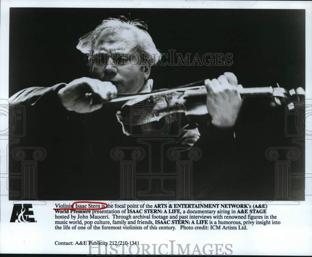 1993 Press Photo Violinist Isaac Stern in A&E Stage Documentary - hcp89412- Historic Images