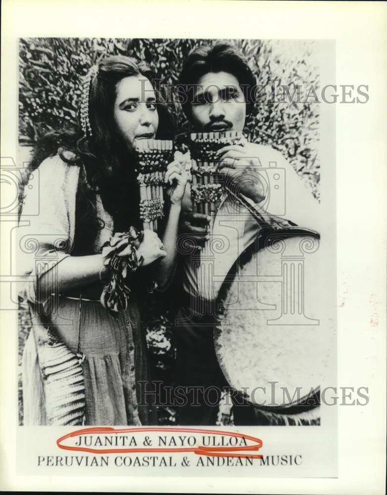 1983 Press Photo Juanita &amp; Nayo Ulloa, Peruvian Coastal &amp; Andean Musicians- Historic Images