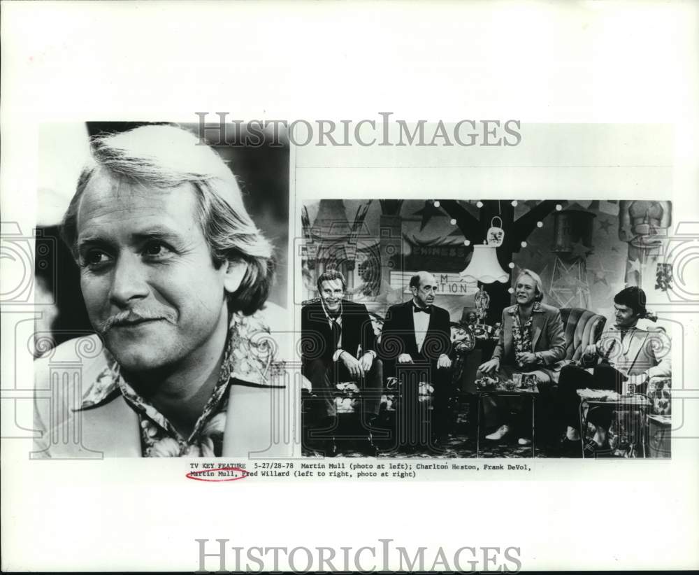 1978 Press Photo Martin Mull, Charlton Heston, Frank DeVol, Fred Willard - Historic Images