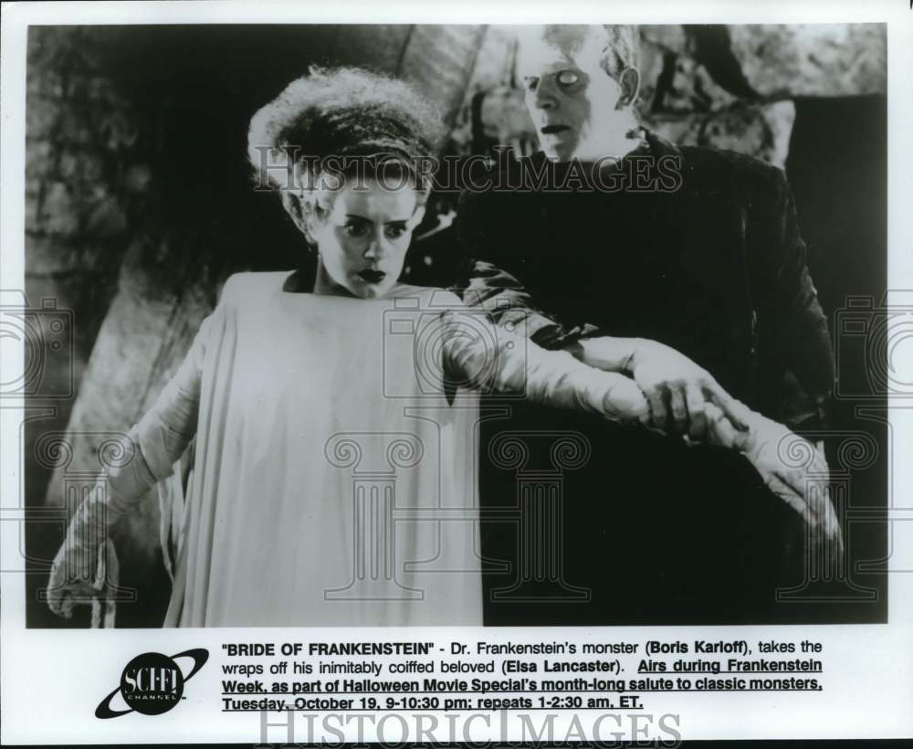 Press Photo Boris Karloff and Elsa Lancaster star in &quot;Bride of Frankenstein.&quot;- Historic Images