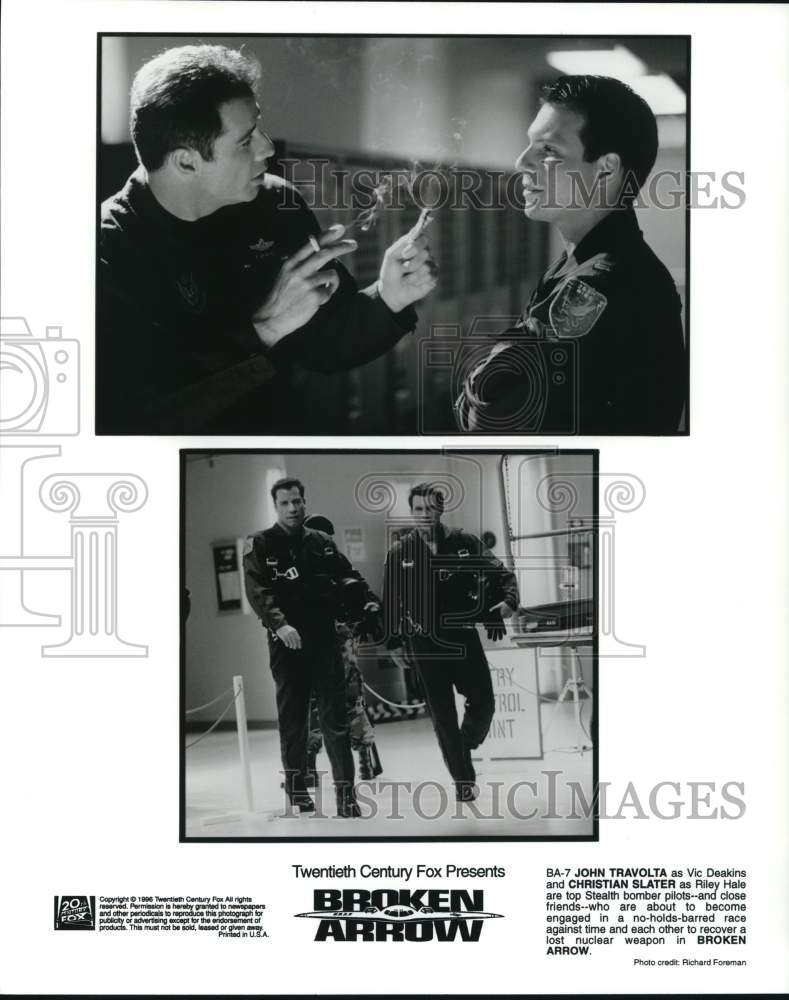 1996 Press Photo John Travolta &amp; Christian Slater in &quot;Broken Arrow&quot; Movie - Historic Images