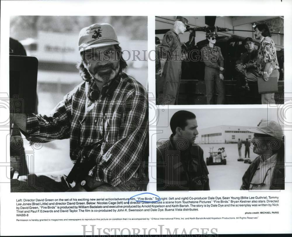 Press Photo Director David Green &amp; Stars on &quot;Fire Birds&quot; Movie Set - hcq25692 - Historic Images