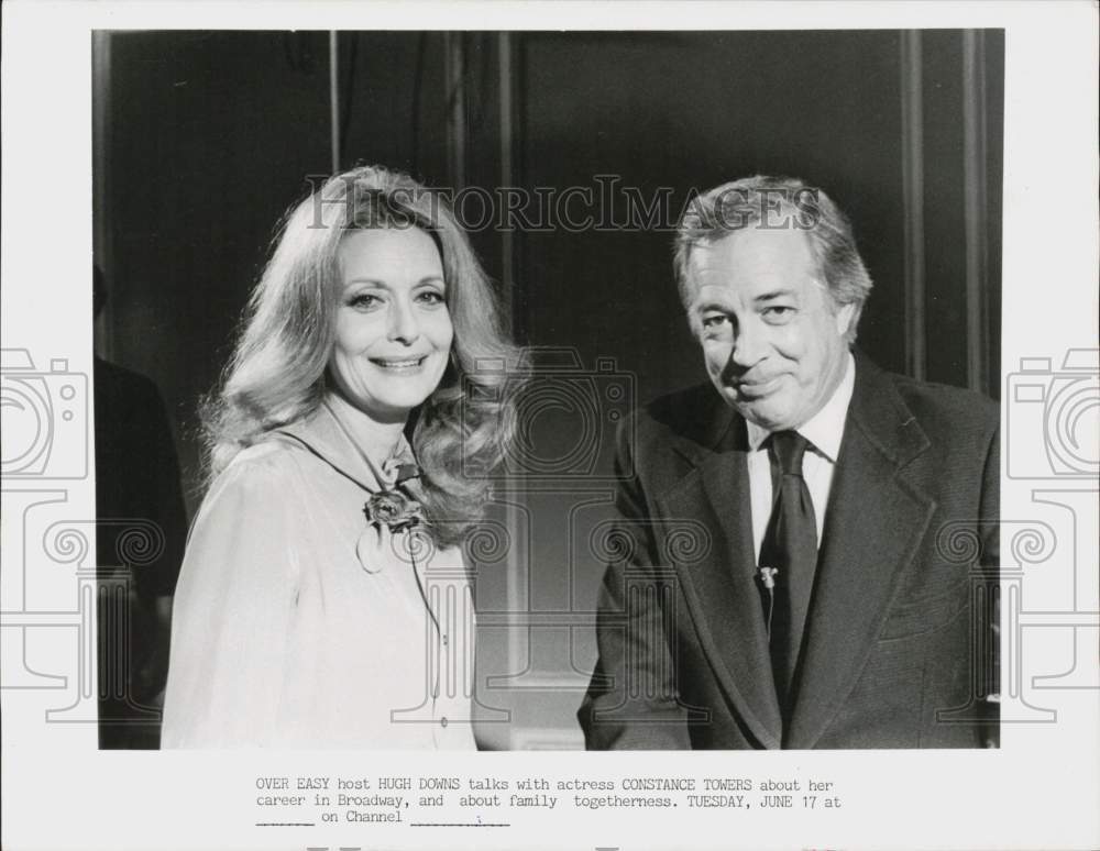 1980 Press Photo Host Hugh Downs &amp; Constance Towers on &quot;Over Easy&quot; - hcq45120- Historic Images