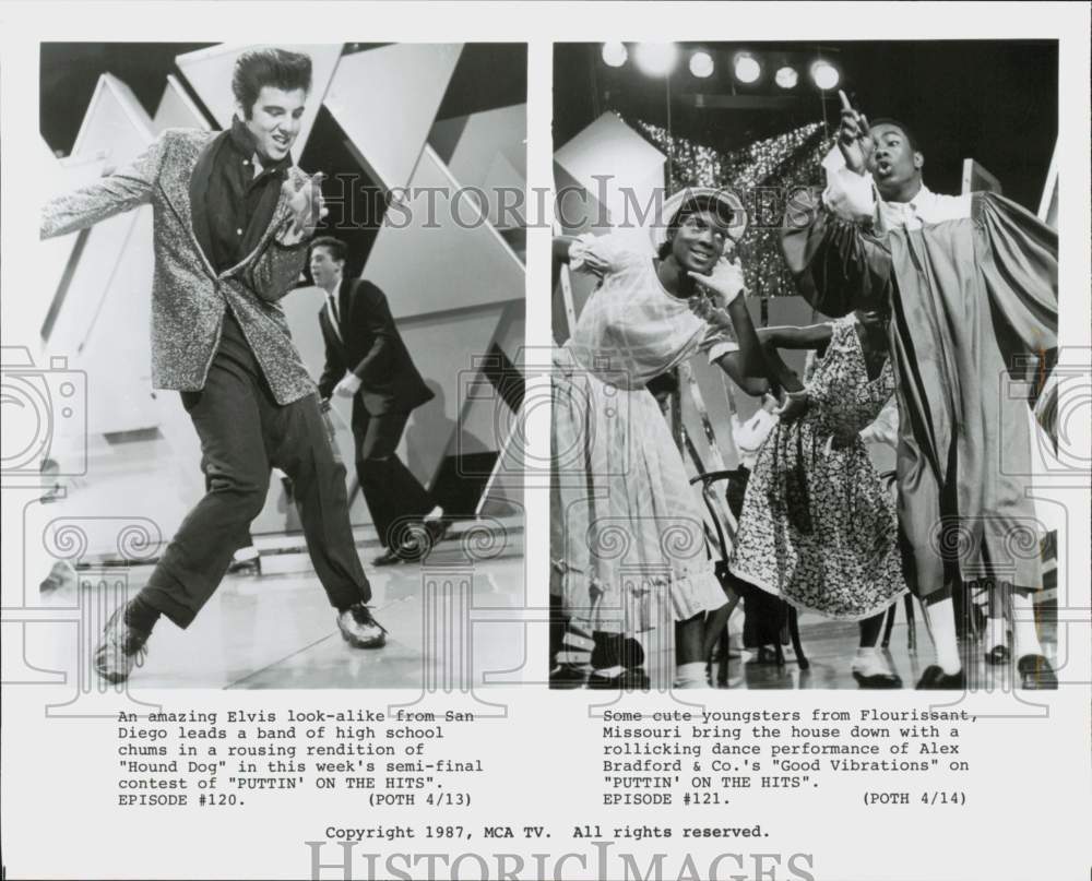 1987 Press Photo Elvis Lookalike &amp; Alex Bradford &amp; Co. in &quot;Puttin&#39; On The Hits&quot;- Historic Images