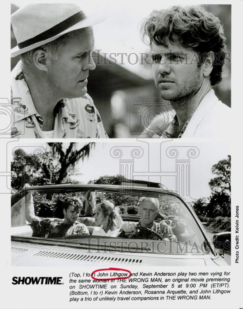 1993 Press Photo John Lithgow, Kevin Anderson, Rosanna Arquette in The Wrong Man- Historic Images