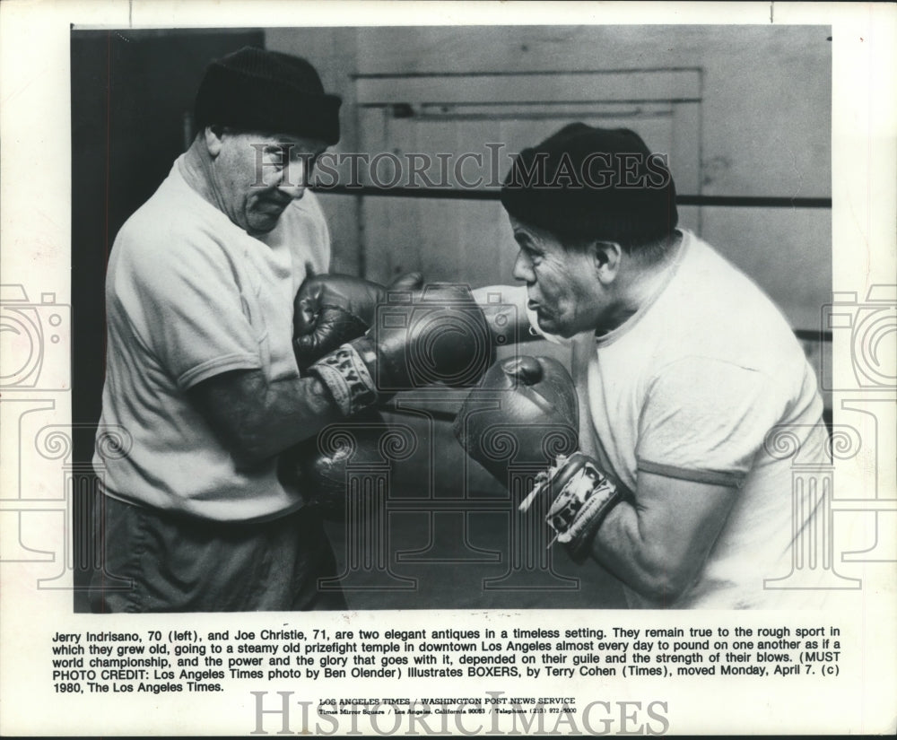 1980 Press Photo Jerry Indrisano and Joe Christie in Los Angeles boxing ring - Historic Images