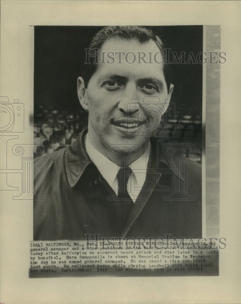 1967 Press Photo Joe Campanella, General Manager of the Baltimore Colts- Historic Images