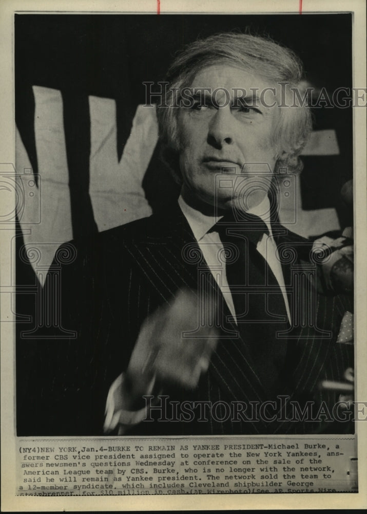 1973 Press Photo Michael Burke to remain as New york Yankee president after sale- Historic Images