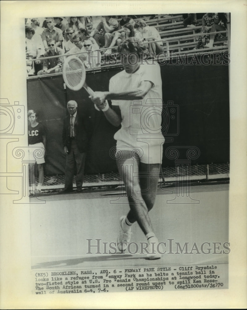 1970 Cliff Drysdale scores upset at U.S. Pro Tennis Championships. - Historic Images