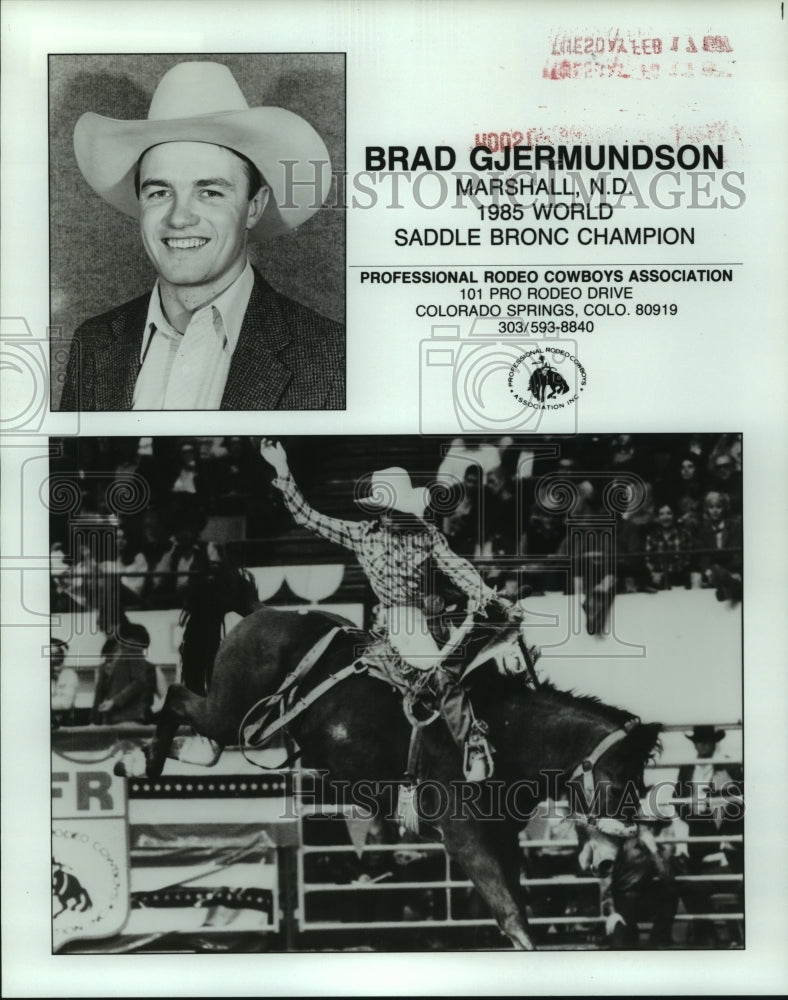 1987 Press Photo Brad Gjermundson of Marshall, ND., 1985 Saddle Bronc Champion - Historic Images