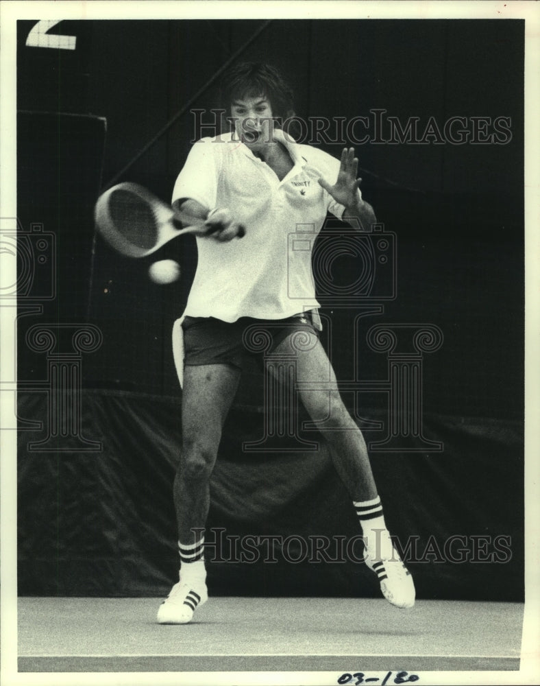 1979 Houston tennis Player Tony Giammalva hits a forehand return. - Historic Images