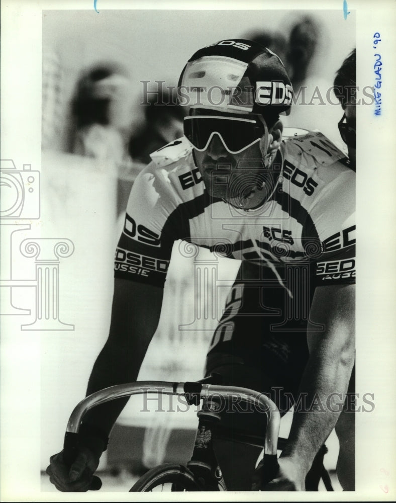 1990 Press Photo Bicyclist Trey Gannon of Houston on recent tour of Europe.- Historic Images