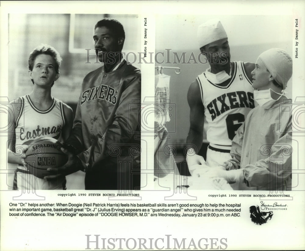 1990 Press Photo One &quot;Dr.&quot; helps another on episode of &quot;DOOGIE HOWSER, M.D.&quot; - Historic Images