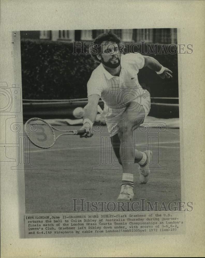 1972 Press Photo Clark Graebner plays in Grass Courts Tennis tournament, London - Historic Images