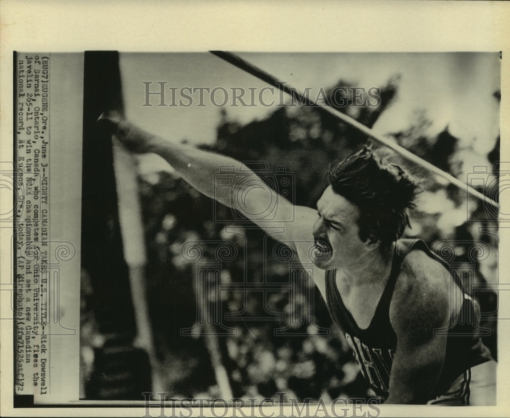 1972 Press Photo Canadian javelin thrower Rick Downswell wins NCAA title.- Historic Images