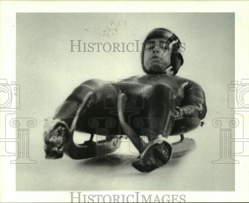 1986 Press Photo Olympic Luger, Ruben Gonzalez makes a practice run. - hcs07164 - Historic Images