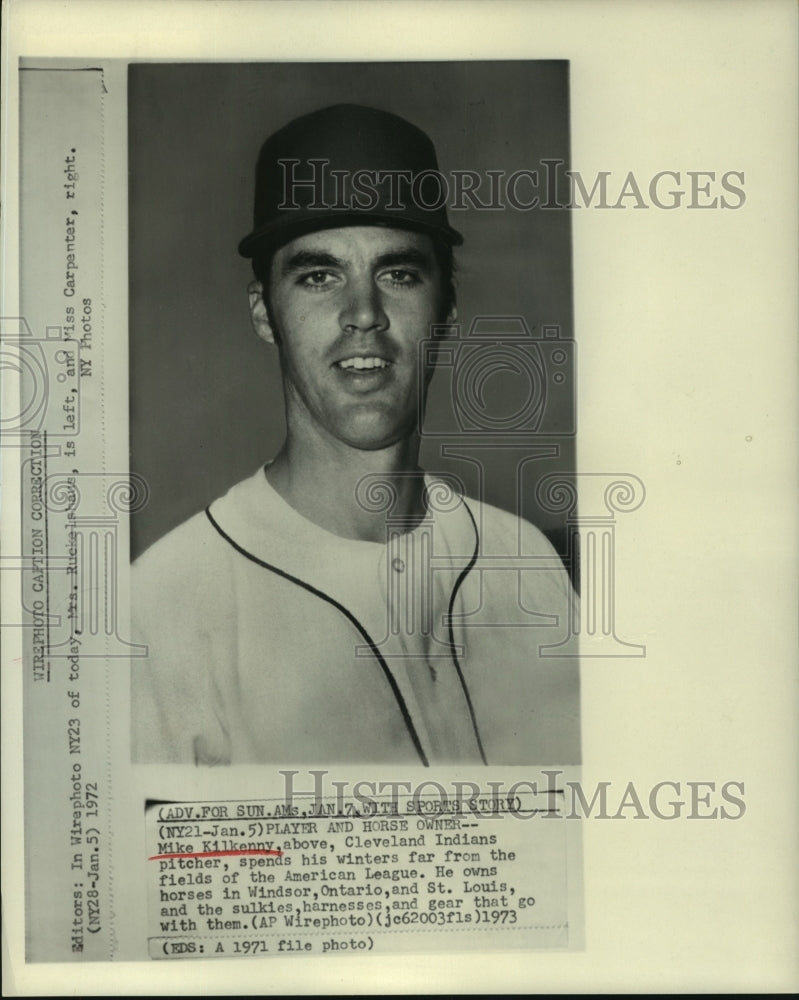 1971 Press Photo Cleveland Indians pitcher Mike Kilkenny is also a horse owner. - Historic Images