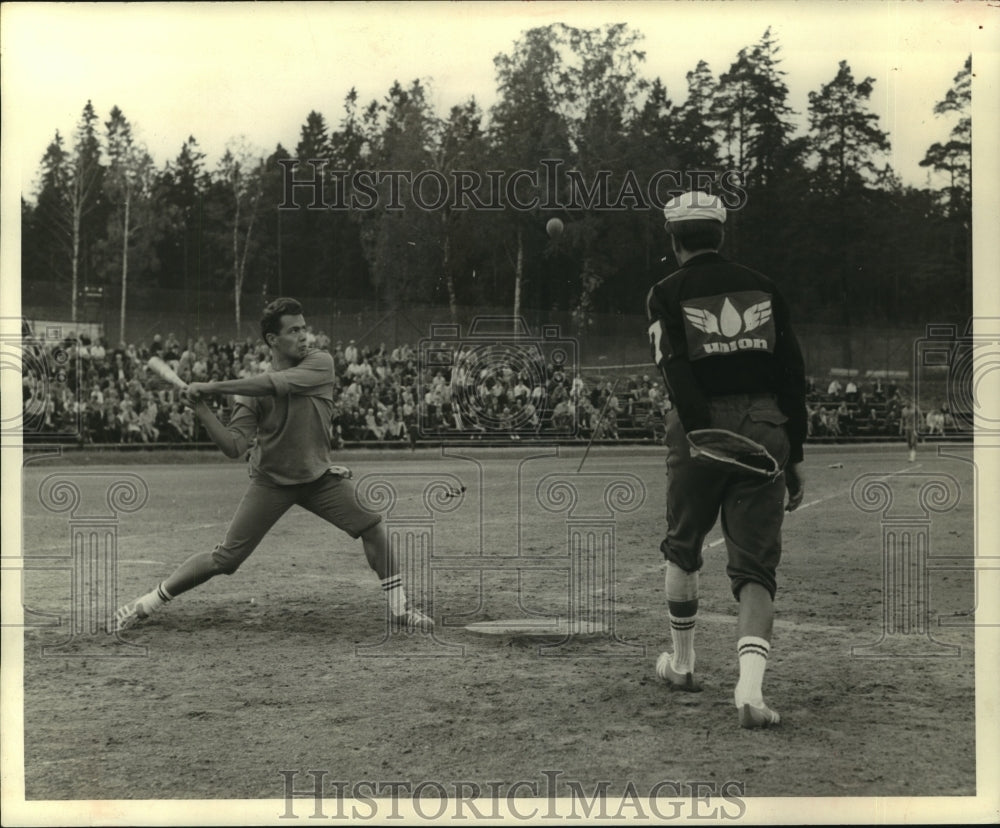 1969 Press Photo Baseball game in Finland, but without a pitcher. - Historic Images