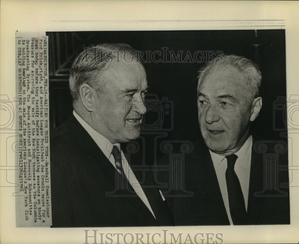 1965 Press Photo Baseball commissioner Ford Frick; AL President Joe Cronin chat.- Historic Images