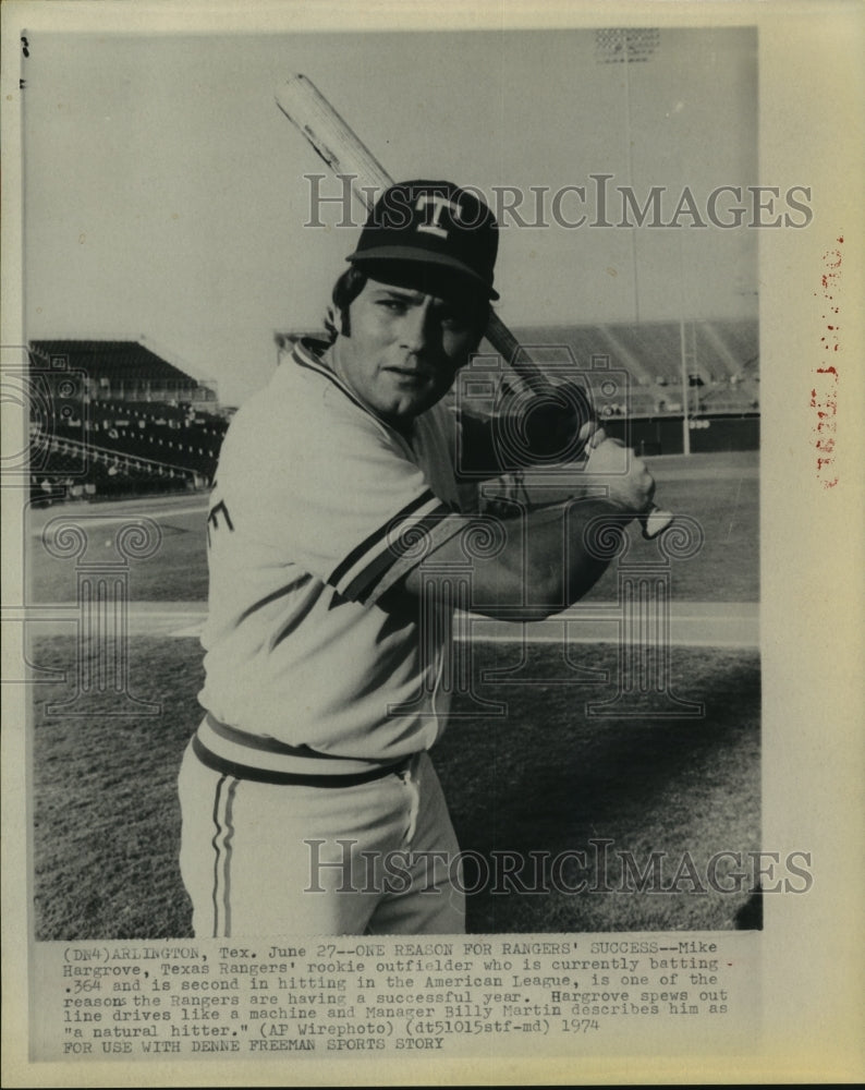 1974 Press Photo Texas Rangers&#39; hitting maestro Mike Hargrove. - hcs08698 - Historic Images