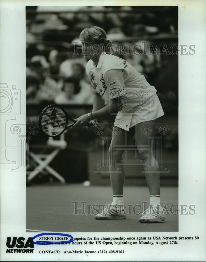 1990 Press Photo Professional tennis player Steffi Graff competes in US Open. - Historic Images