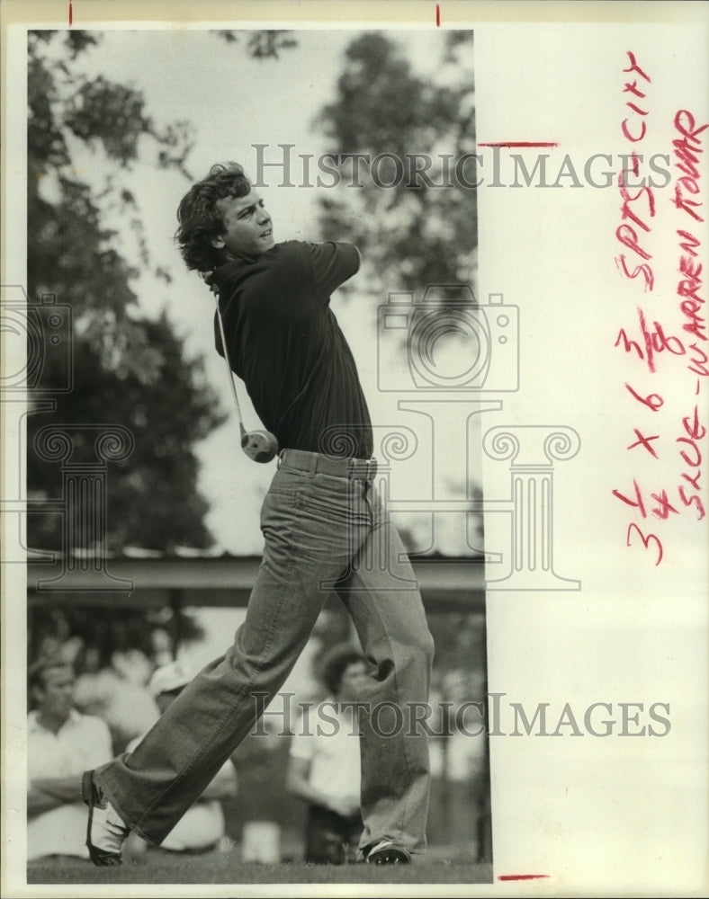 1976 Press Photo Long drive specialist Warren Kovar, Houston, TX. launches ball.- Historic Images