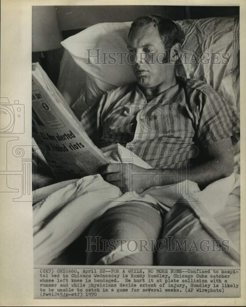 1970 Press Photo Chicago Cubs catcher Randy Hundley in hospital with knee injury- Historic Images