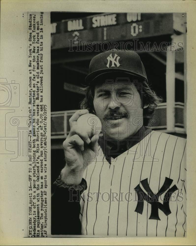 1975 Press Photo Yankees&#39; pitcher Jim &quot;Catfish&quot; Hunter at Shea Stadium in NY.- Historic Images