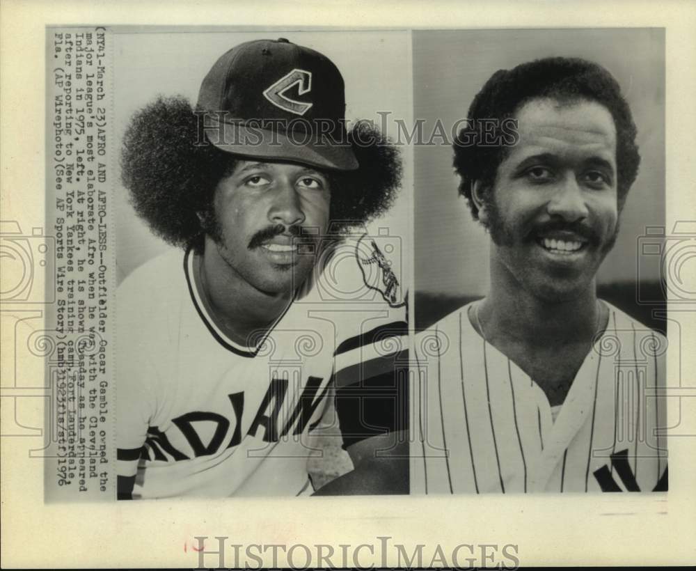 1976 Press Photo Baseball&#39;s Oscar Gamble with and without his Afro hair style.- Historic Images