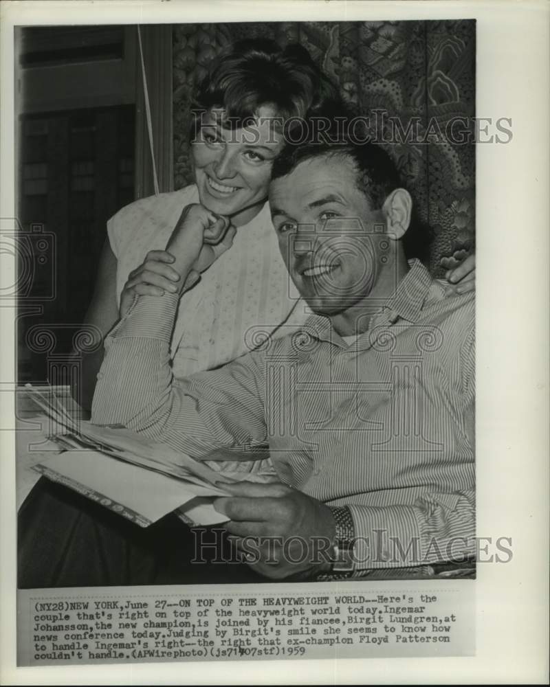 1959 Heavyweight champ Ingemar Johansson and fiance Birgit Lundgren. - Historic Images