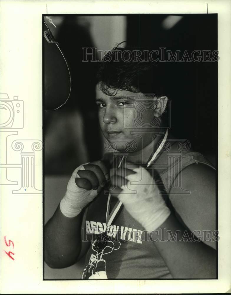 1989 Junior Olympic super-heavyweight boxing champ Nero Patino, Jr. - Historic Images