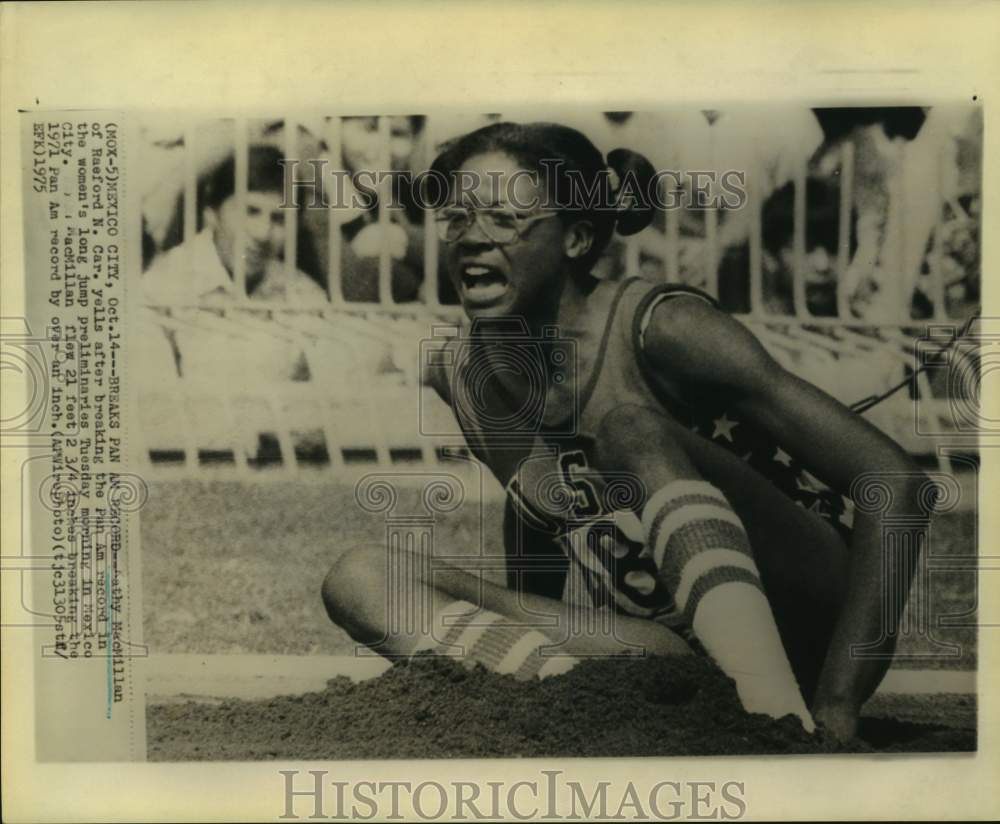 1975 Kathy MacMillan breaks Pan Am Games long jump record in Mexico. - Historic Images