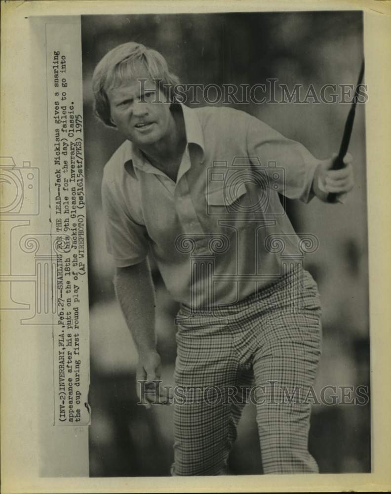 1975 Press Photo Jack Nicklaus snarls after putt on the 18th failed to go in cup- Historic Images