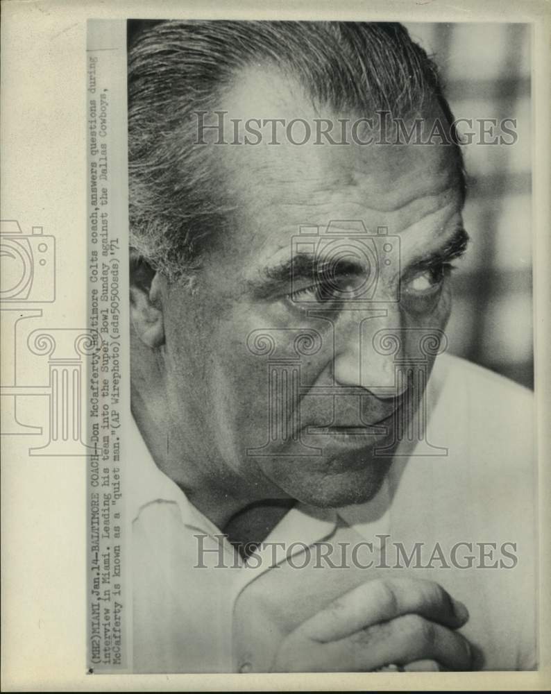 1971 Baltimore Colts football coach Don McCaffery, Miami, Florida - Historic Images
