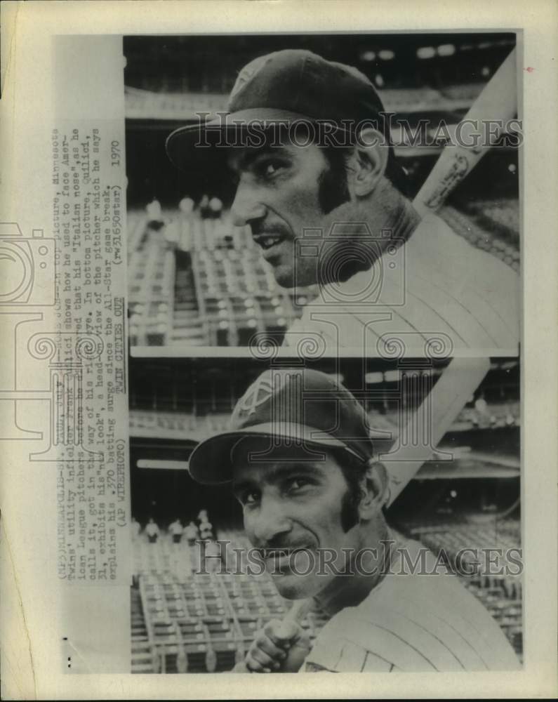 1970 Minnesota Twins infielder Frank Quilici shows batting stance - Historic Images