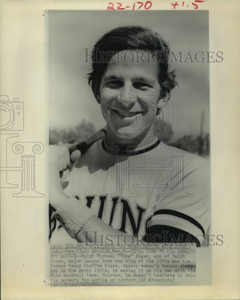 1974 Press Photo Baseball player Ralph &quot;Mike&quot; Kiner of the UCLA Bruins - Historic Images