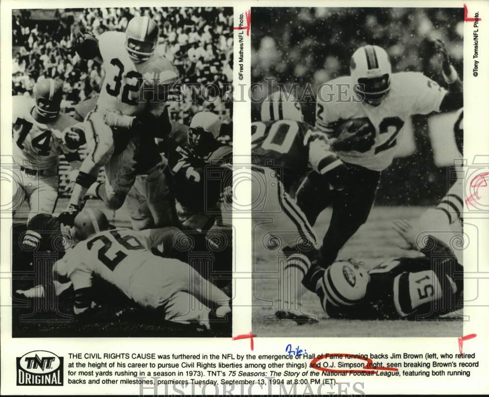 1994 Hall of Fame running backs Jim Brown (left), O.J. Simpson, NFL - Historic Images