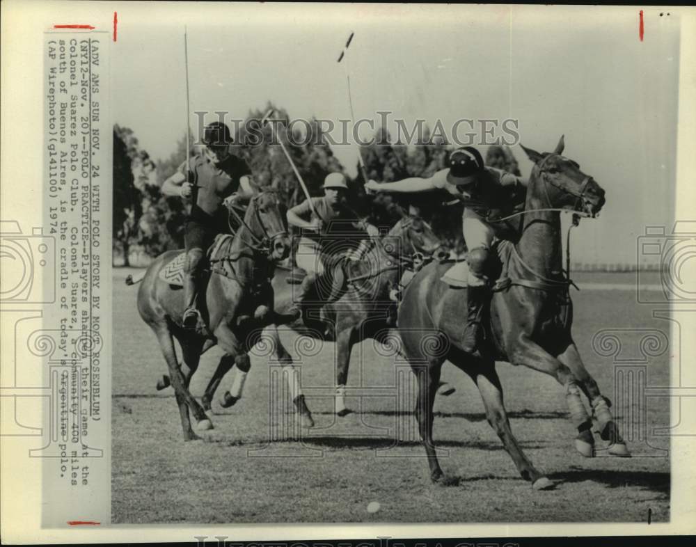 1974 Press Photo Argentinian polo players sharpen game, Colonel Suarez Polo Club- Historic Images
