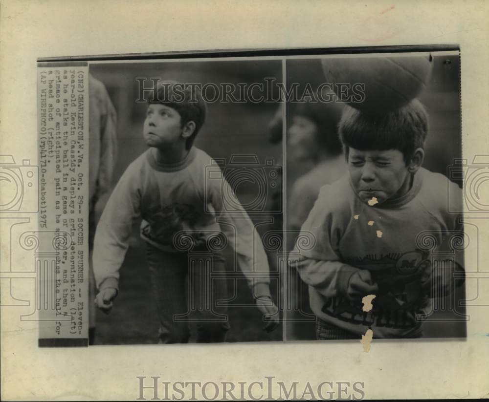 1975 Kevin Cassidy uses his head in soccer game at Charleston, WV. - Historic Images