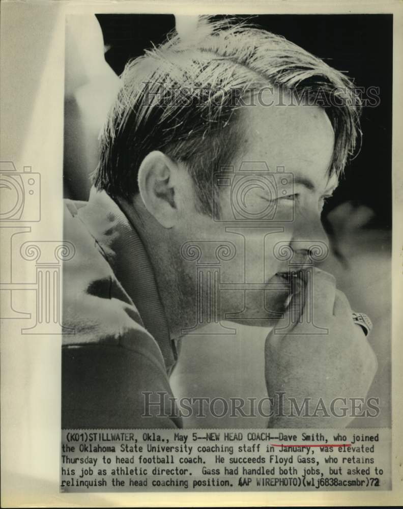 1972 Press Photo Dave Smith elevated to head football coach at Oklahoma State. - Historic Images