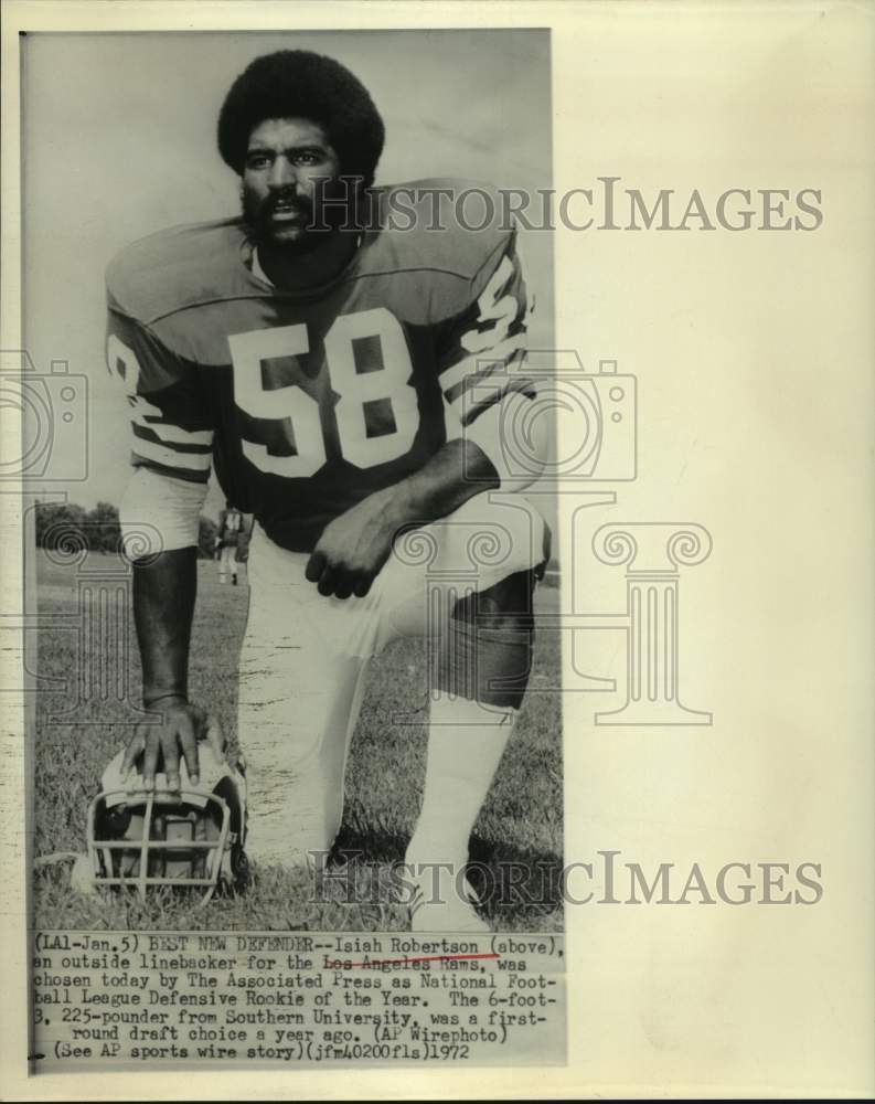 1972 Press Photo Rams&#39; Isiah Robertson named AP Defensive Player of the Year. - Historic Images