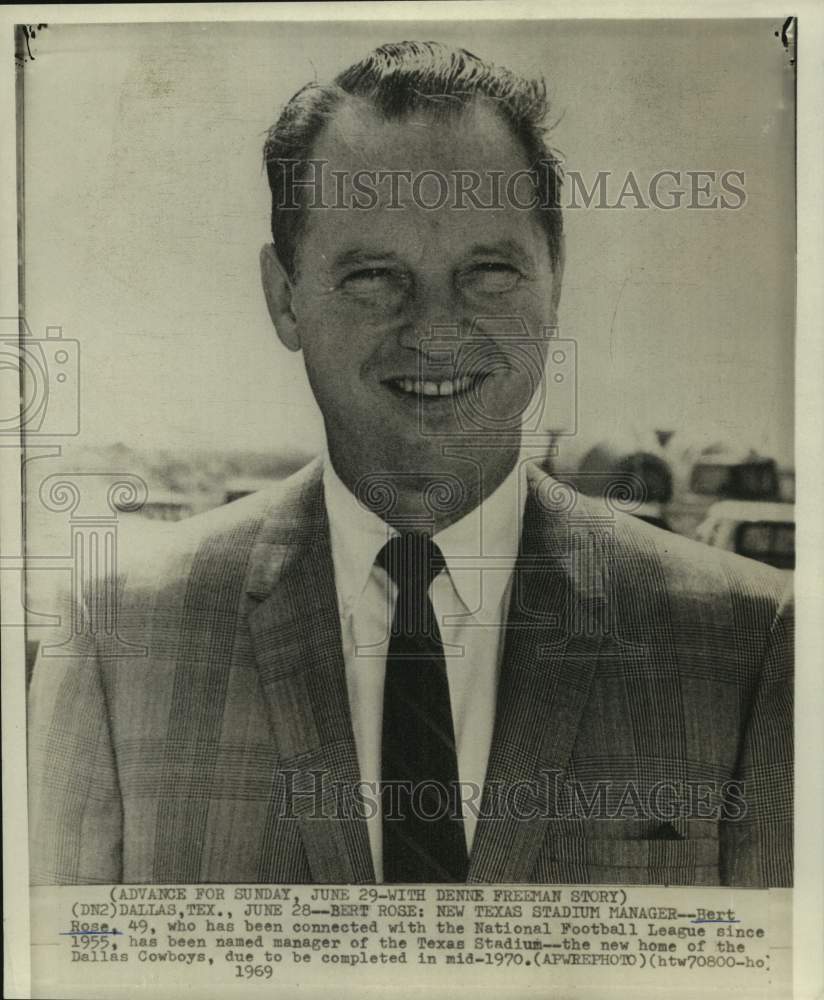 1969 Press Photo Bert Rose, named manager of Texas Stadium in Dallas, Texas. - Historic Images