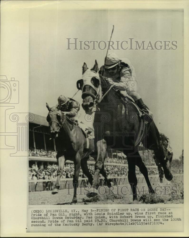 1974 Press Photo Pride of Pan Gil wins 1st race at Churchill Downs on Derby day.- Historic Images