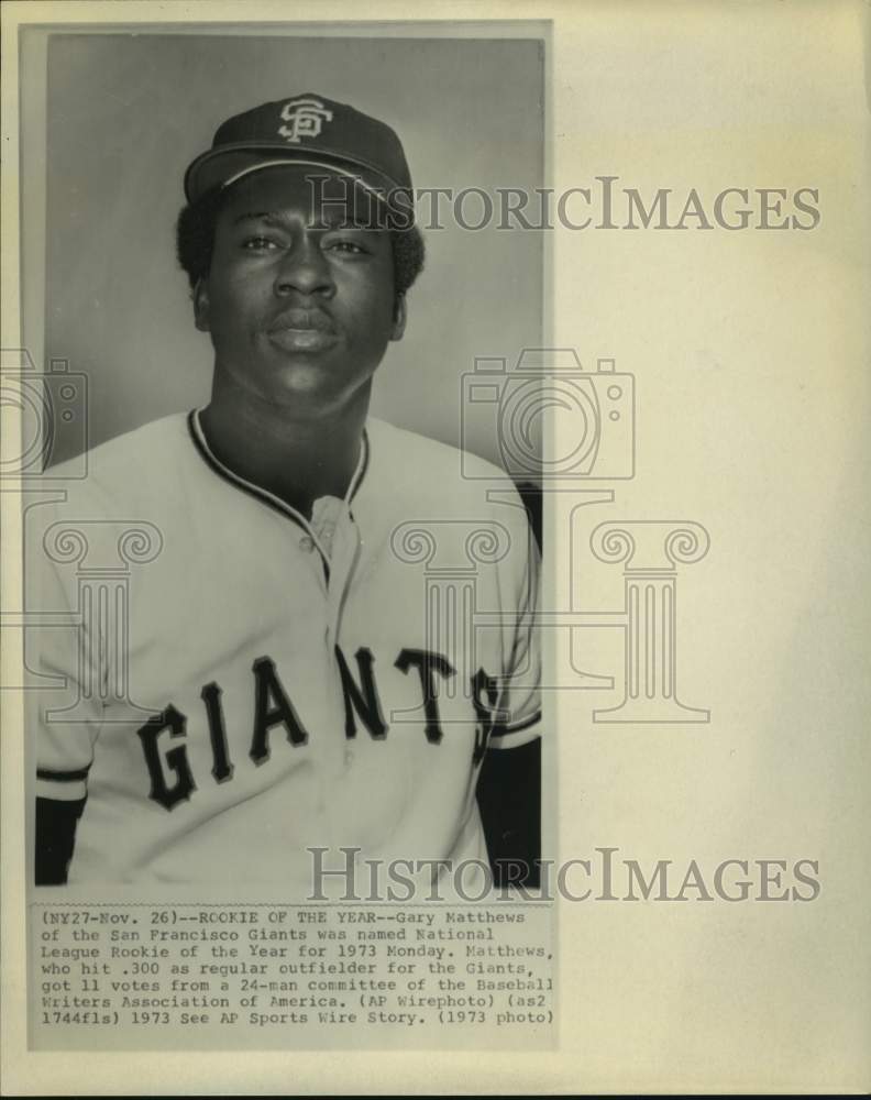 1973 Press Photo Giants&#39; Gary Matthews named NL Rookie of the Year - hcs19496- Historic Images