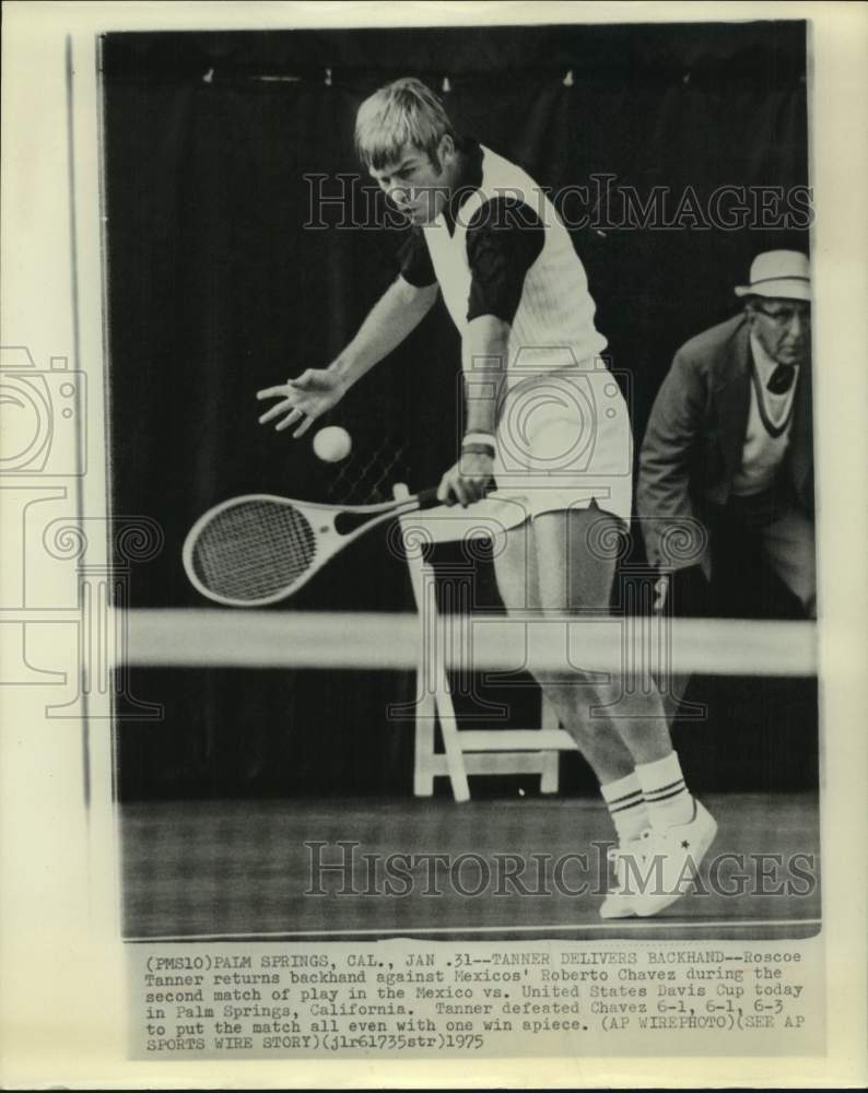 1975 Press Photo Roscoe Tanner at Davis Cup in Palm Springs, California - Historic Images